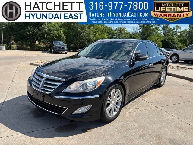 2013 Hyundai GENESIS 3.8 in Black Noir Pearl — front three-quarter view