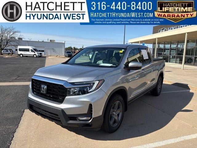 2021 Honda Ridgeline RTL-E in Silver Metallic — front three-quarter view
