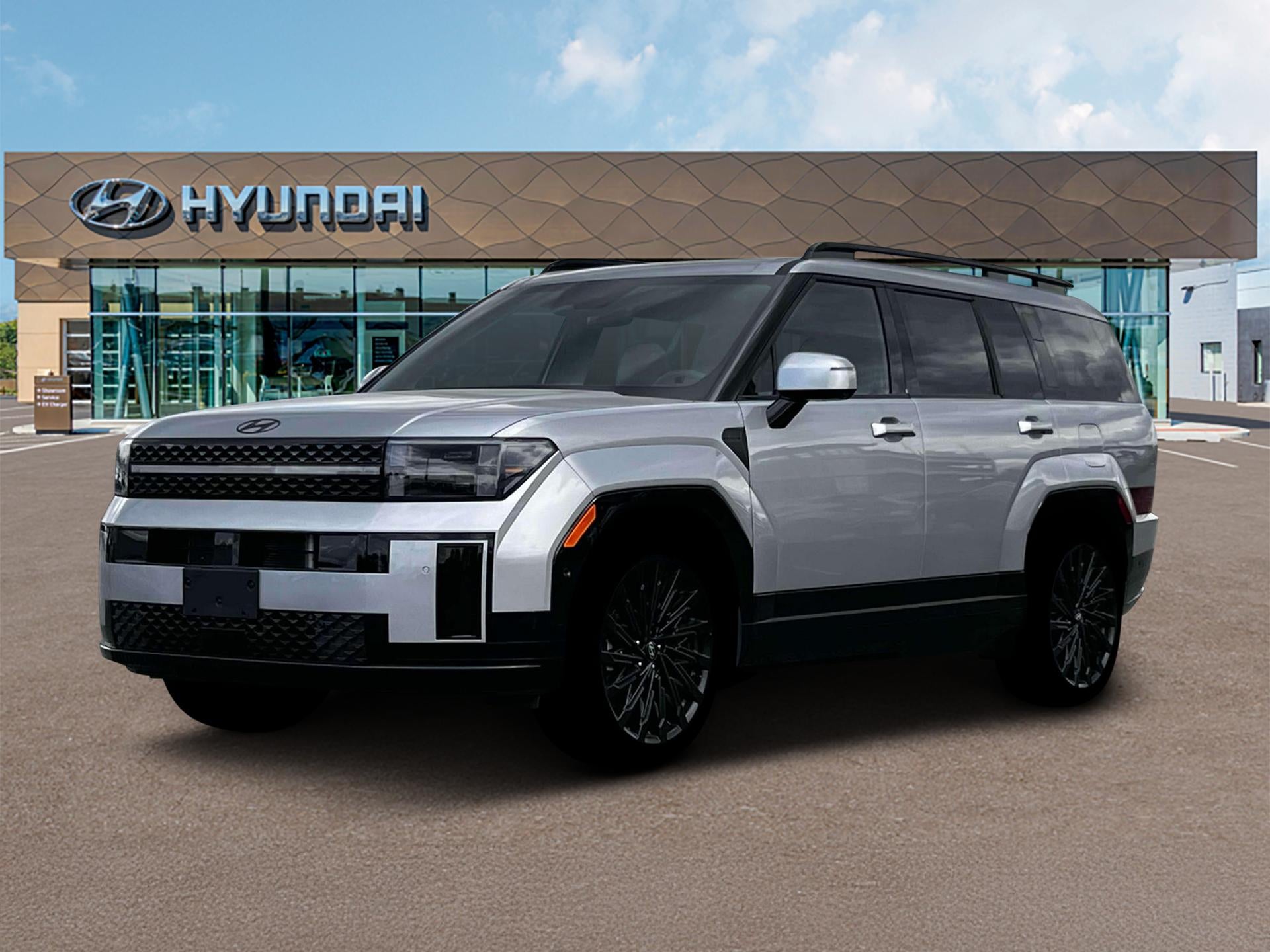 2026 Hyundai SANTA FE Calligraphy FWD in Shimmering Silver Pearl — front three-quarter view