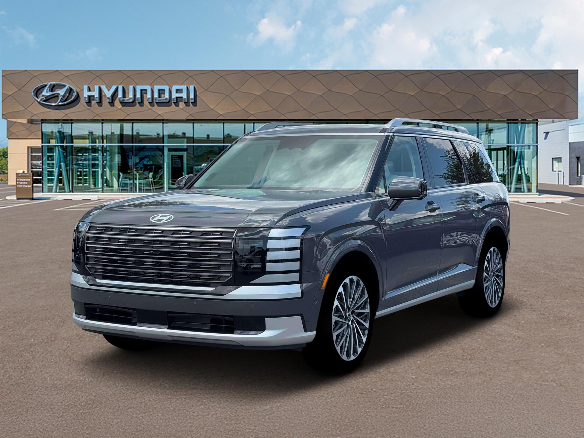 2026 Hyundai PALISADE Calligraphy FWD in Ecotronic Gray Pearl — front three-quarter view